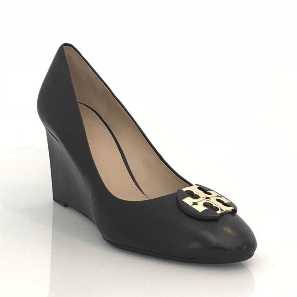 Tory Burch Luna 85mm Blk Leather Wedge- NIB Sz 8.5